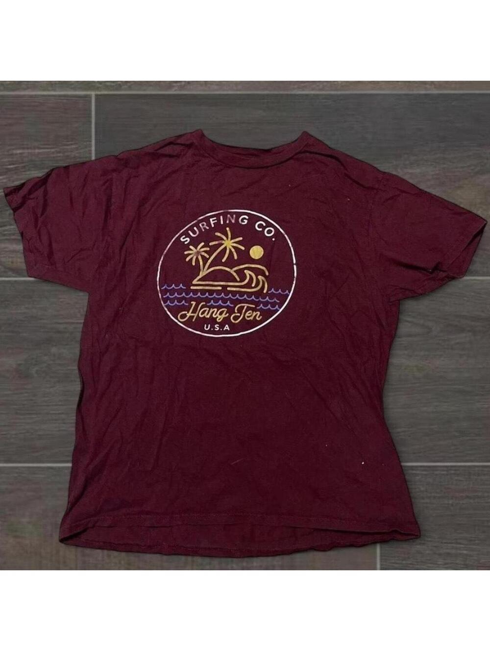 Large surf wear skater Burgundy Hang Ten indie baggy shirt